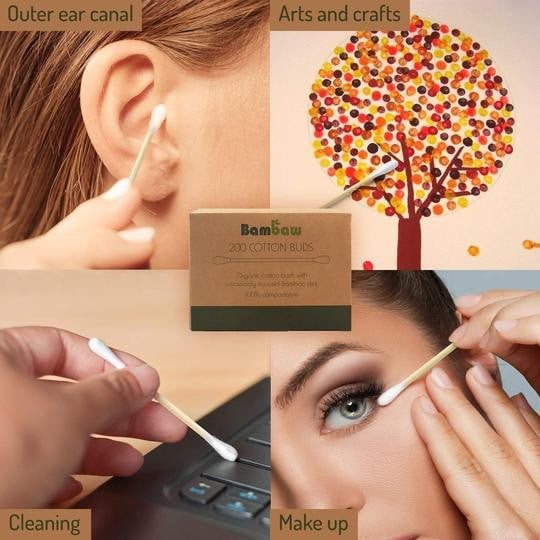 Organic Bamboo Cotton Buds x 200 pieces 100% Biodegradable - Eco Kindly