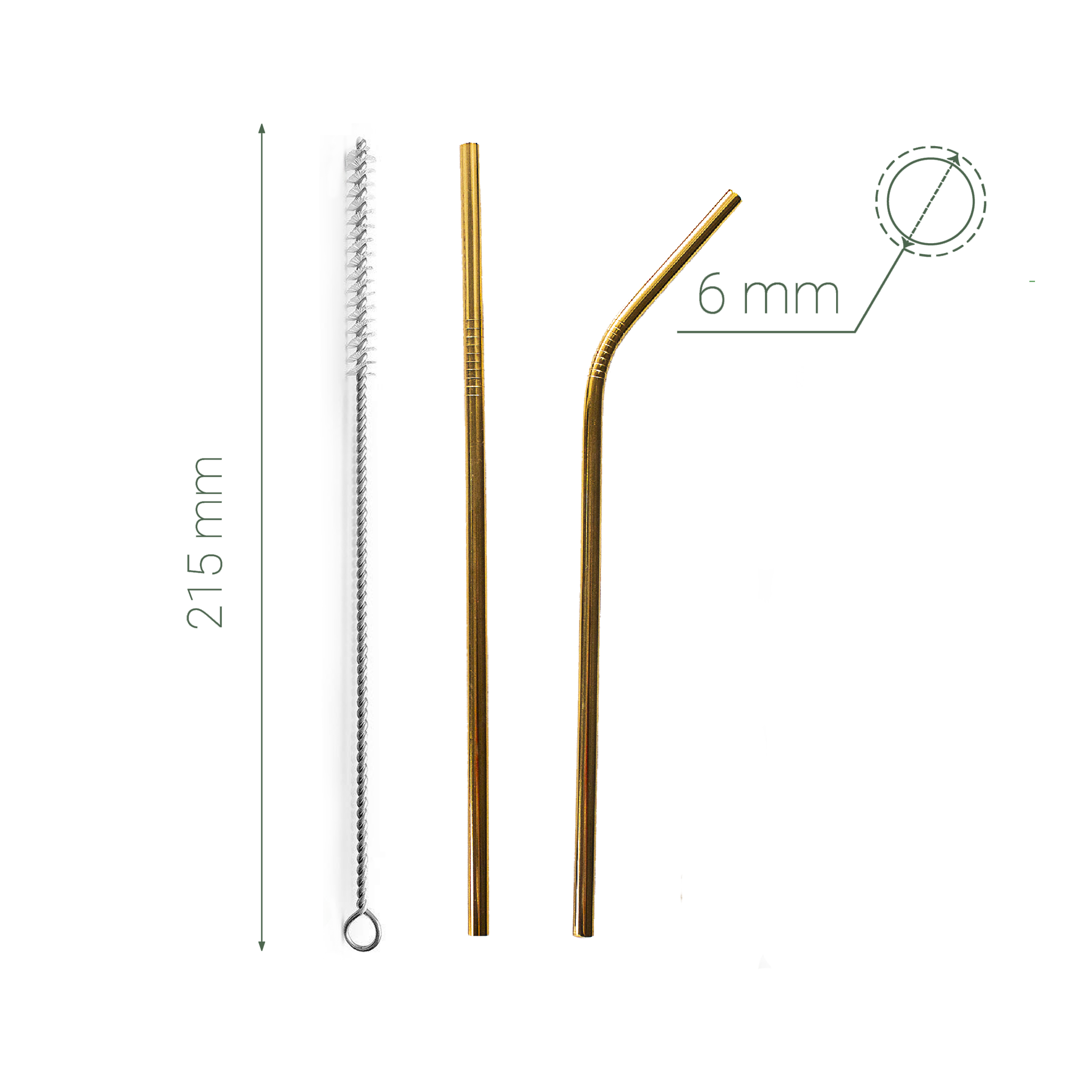 Stainless Steel Drinking Straws - Gold  - x 2 - Eco Kindly